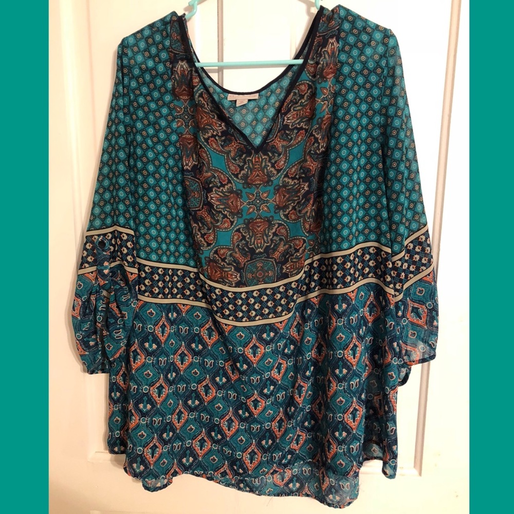 Peasant Flowy Turquoise Top